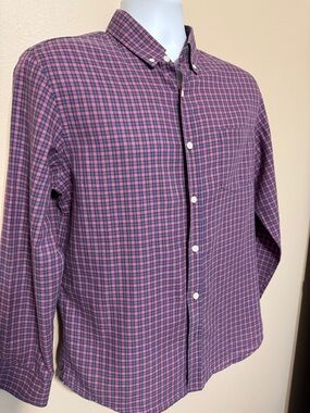 Peter Manning Men's Casual Button-Down Shirt in Pink and Navy Plaid Size 4